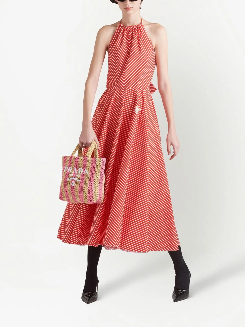 Prada Gestreepte shopper - Beige