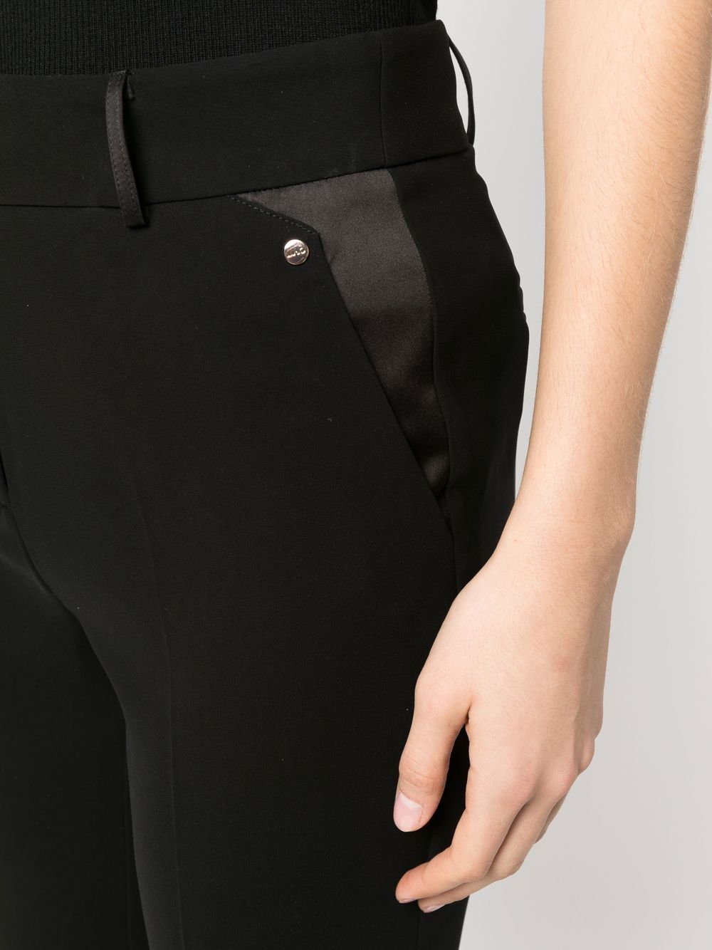 Shop Liu •jo Satin-detail Cropped Trousers In Black