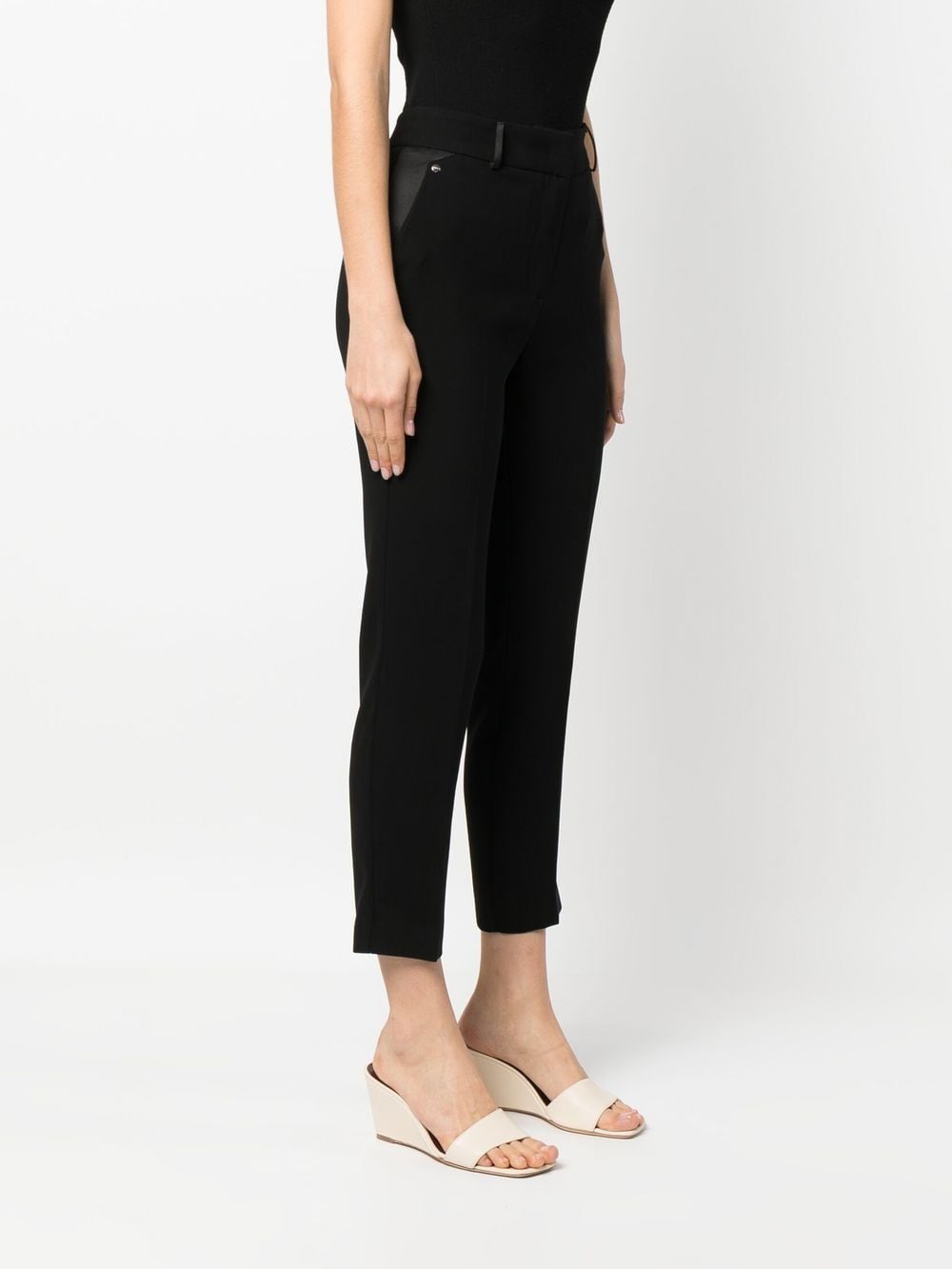 Shop Liu •jo Satin-detail Cropped Trousers In Black