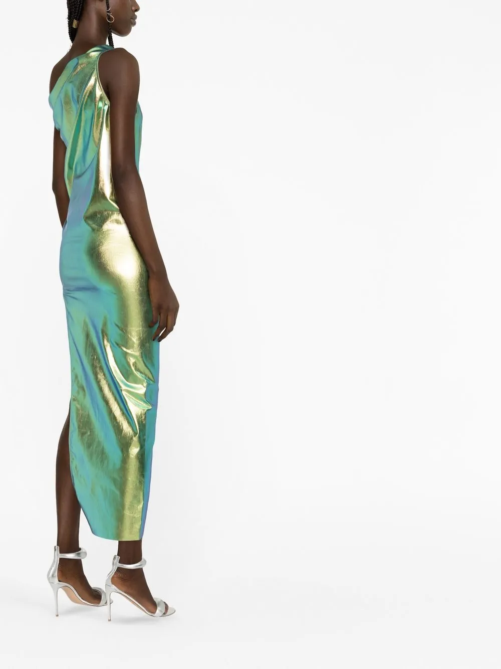 Rick Owens Athena Iridescent-effect One-shoulder Gown In Green