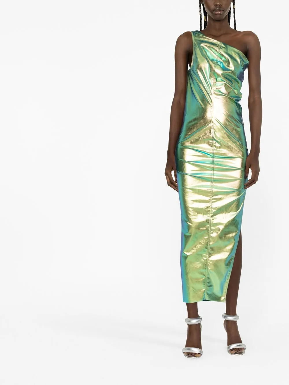 Rick Owens Athena Iridescent-effect One-shoulder Gown In Green