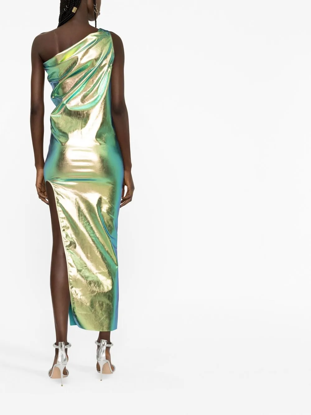 Rick Owens Athena Iridescent-effect One-shoulder Gown In Green