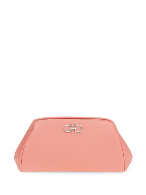 Gancini-plaque leather clutch bag