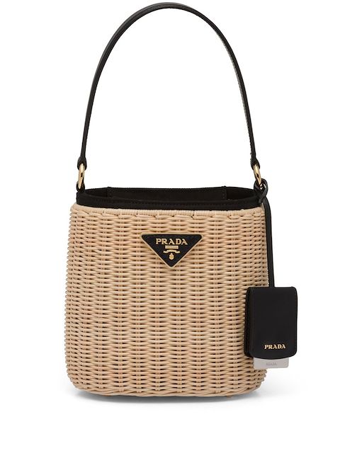 Prada wicker and canvas bucket bag