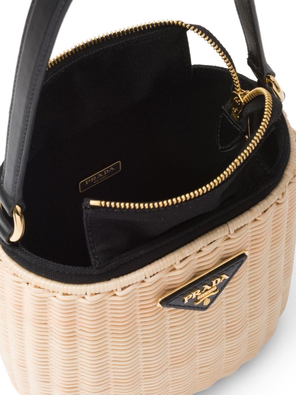 Prada Wicker And Canvas Bucket Bag - Farfetch