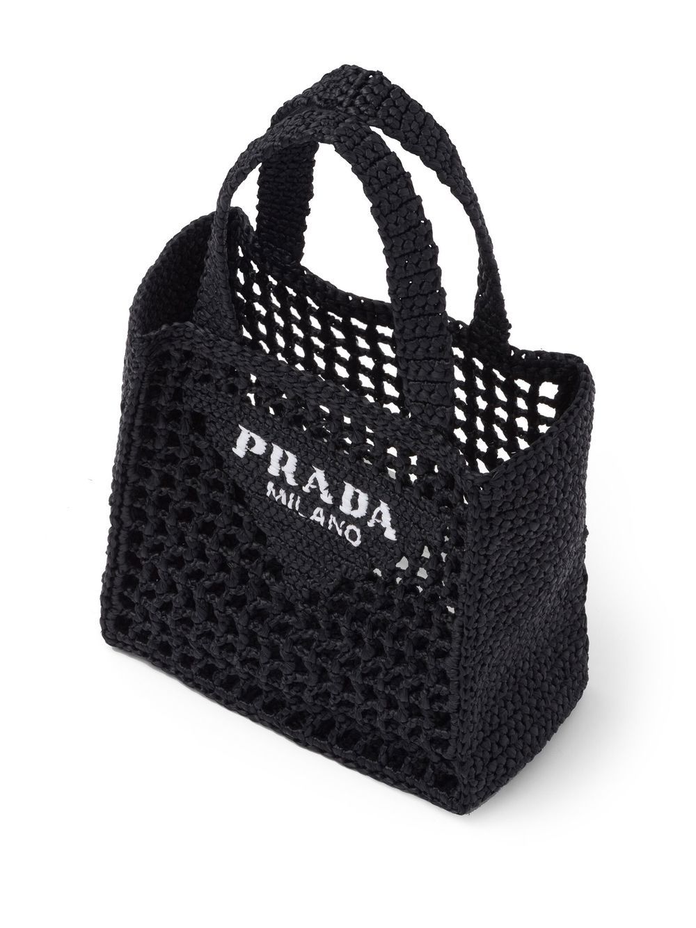 Prada Black logoed crochet tote bag