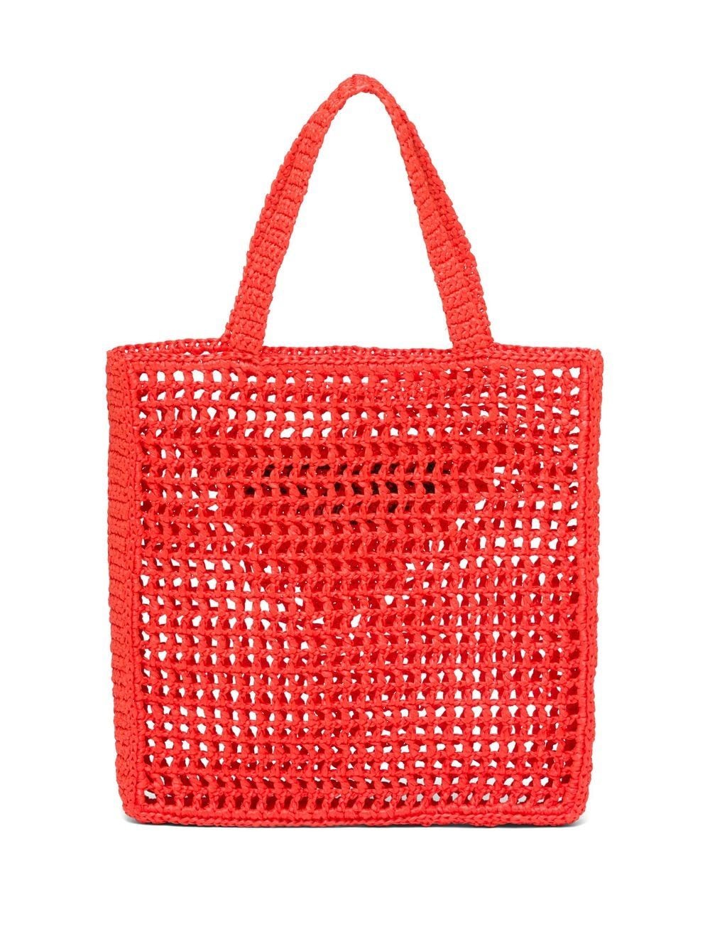 Shop Prada Triangle-logo Crochet Raffia Tote Bag In Orange