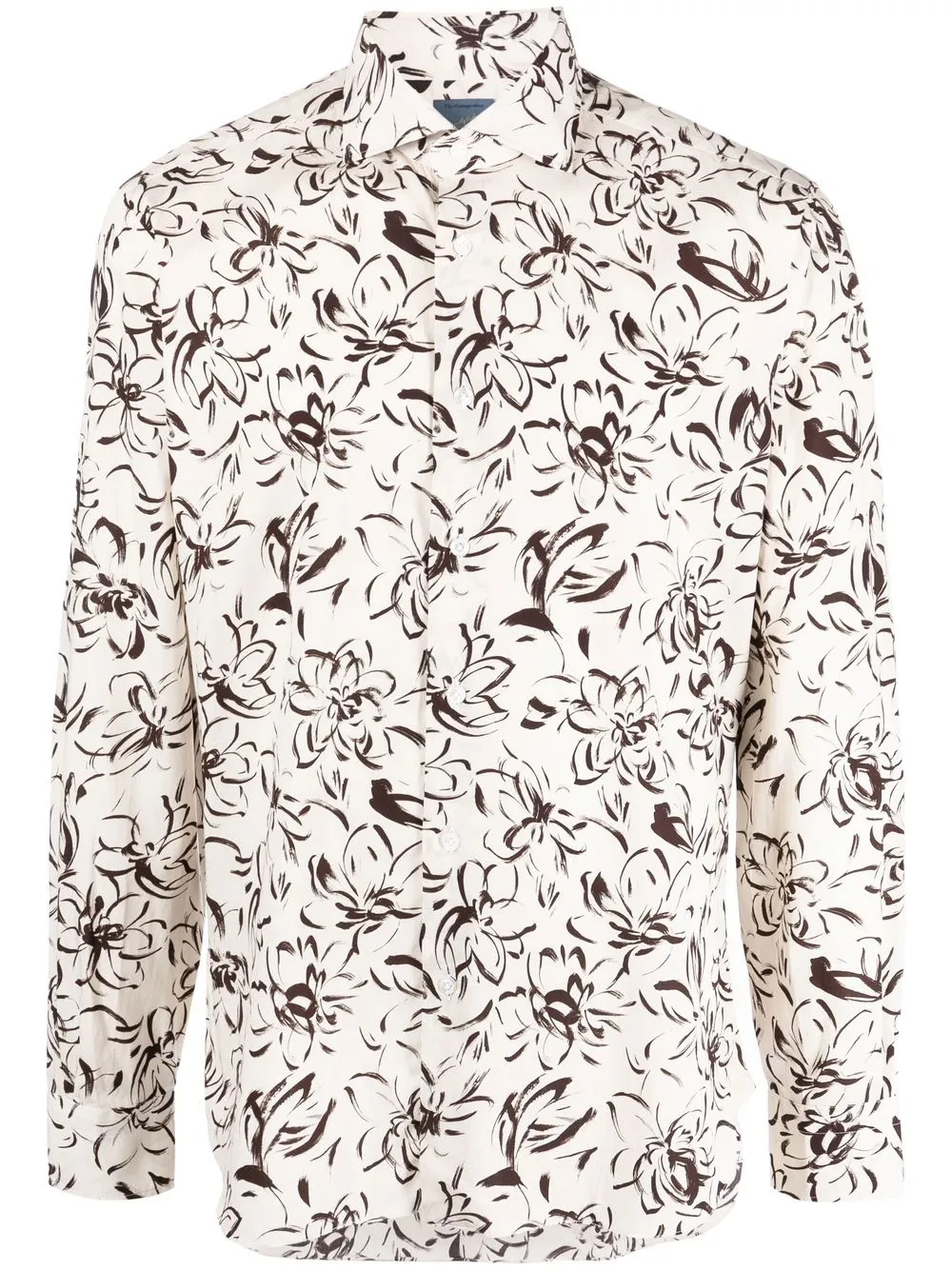 

Barba floral painterly print linen shirt - Neutrals