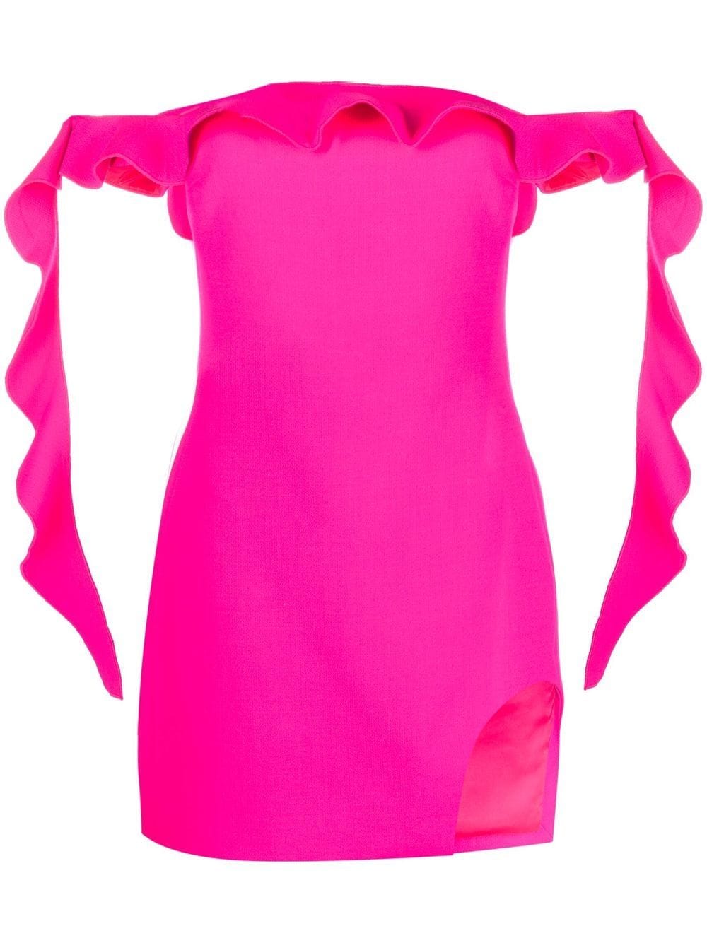 Shop David Koma Ruffle-detail Off-shoulder Dress In Rosa
