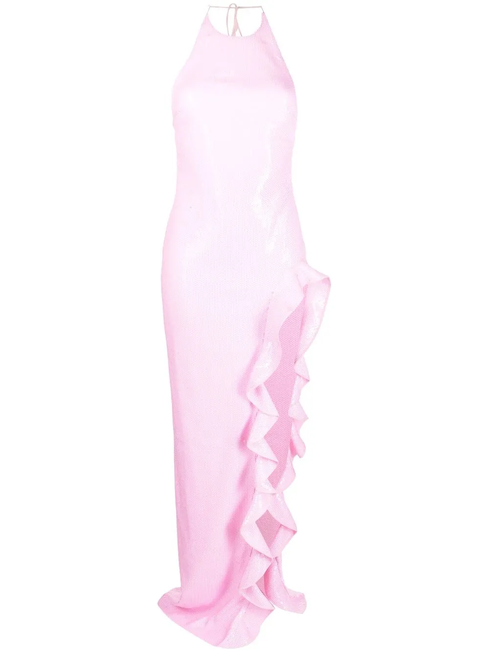 David Koma Sequined Ruffled Halterneck Gown In Baby Pink | ModeSens