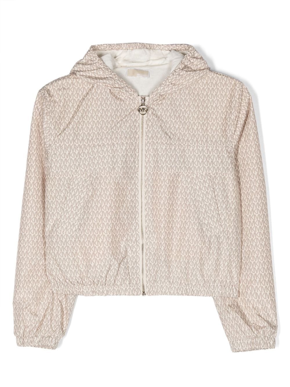 Michael Kors Kids' Monogram Zip-up Hooded Jacket In Neutrals