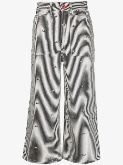 Kenzo floral embroidered striped cropped jeans