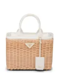 Prada wicker logo-plaque satchel bag - Neutrals