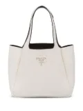 Prada pebbled logo-plaque tote bag - White