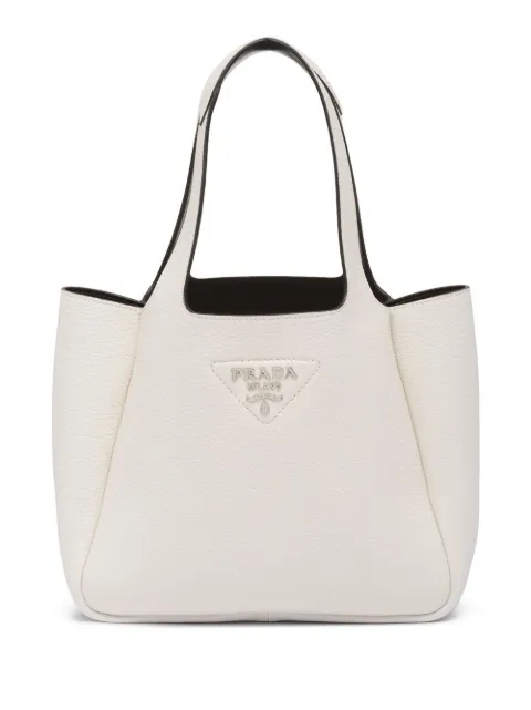 Prada pebbled logo-plaque tote bag