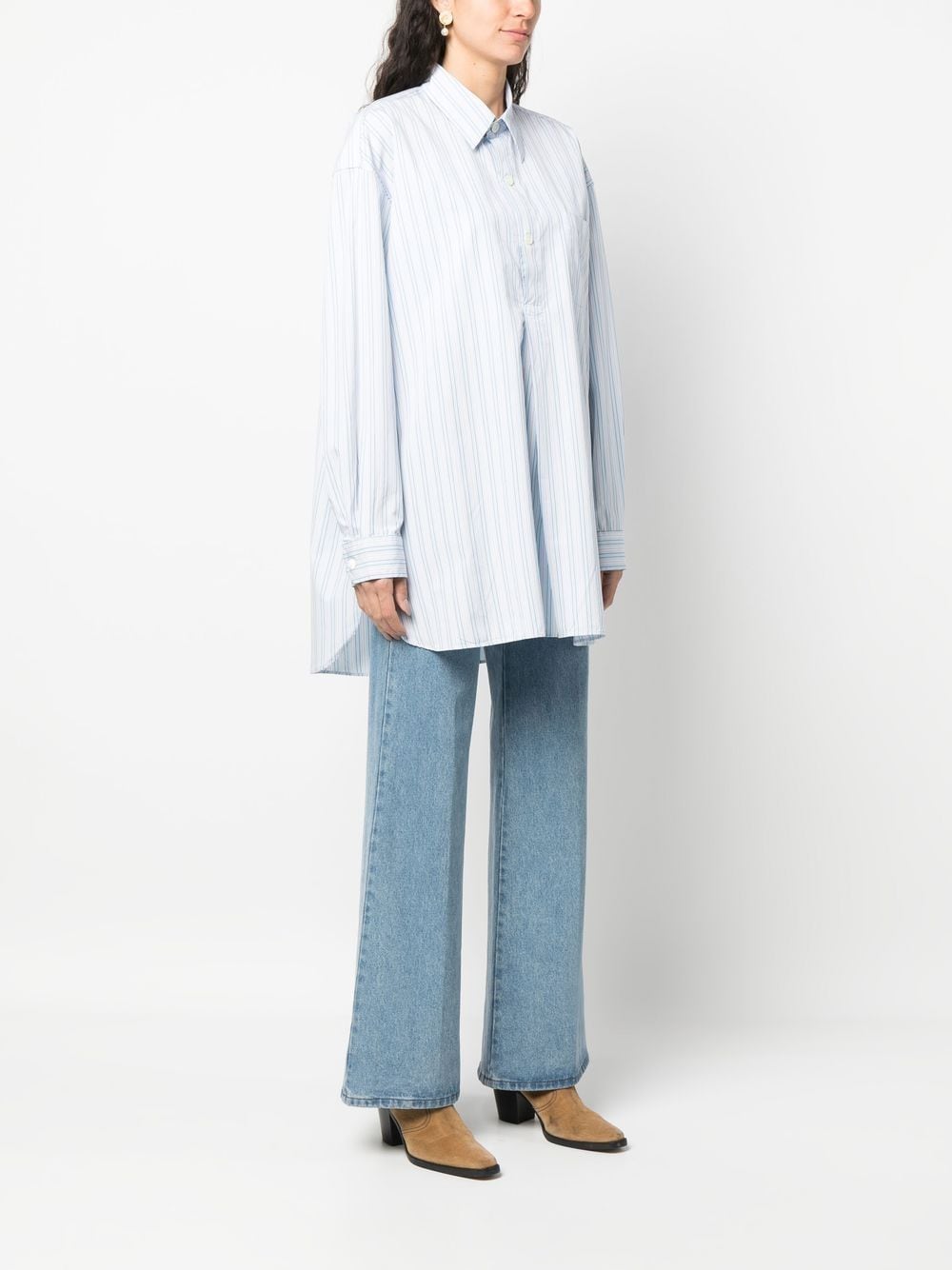 Shop Our Legacy Striped Oversized Long-sleeve Shirt In Blue