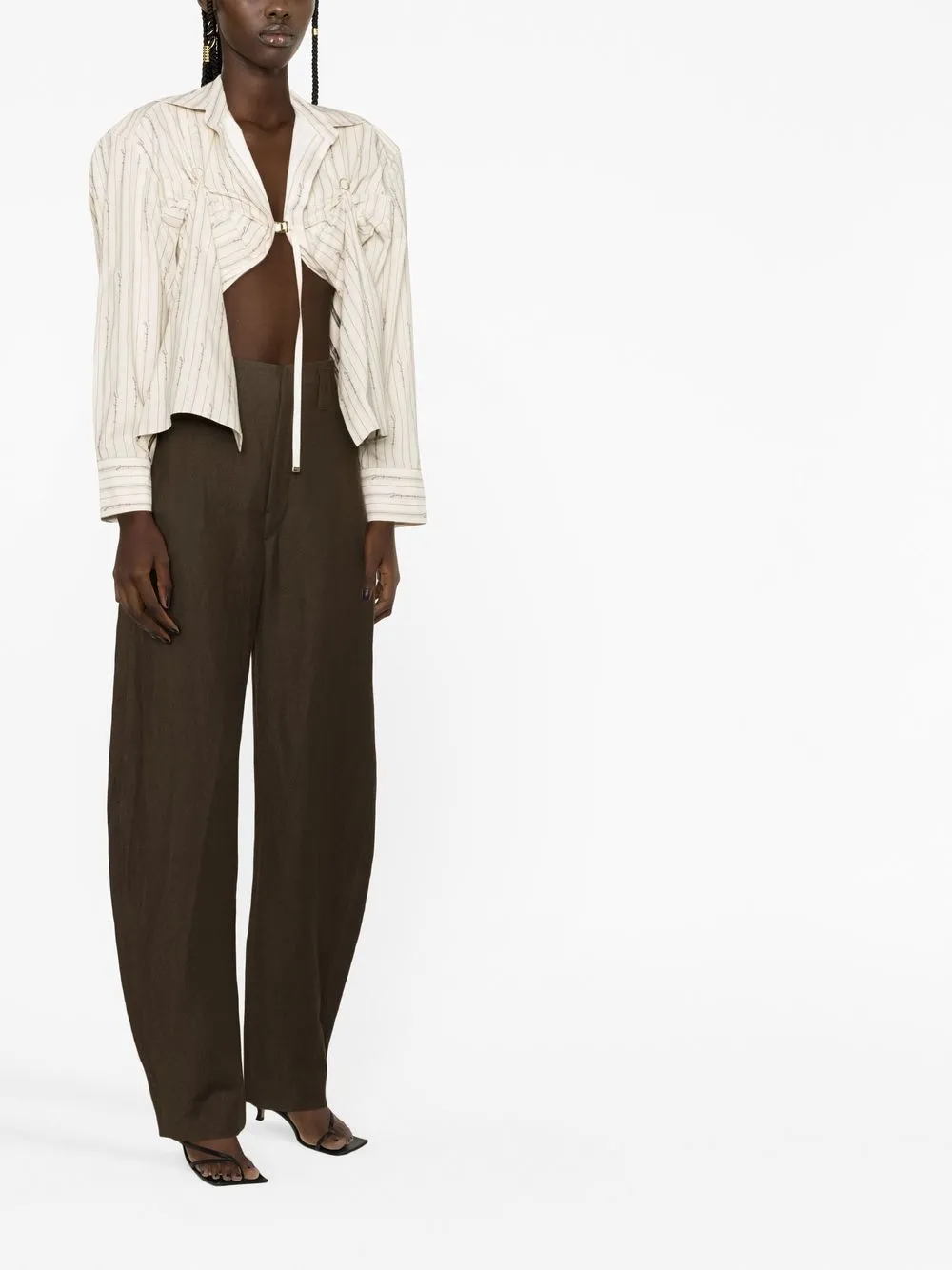 Jacquemus Pinstriped Draped Shirt In Neutrals