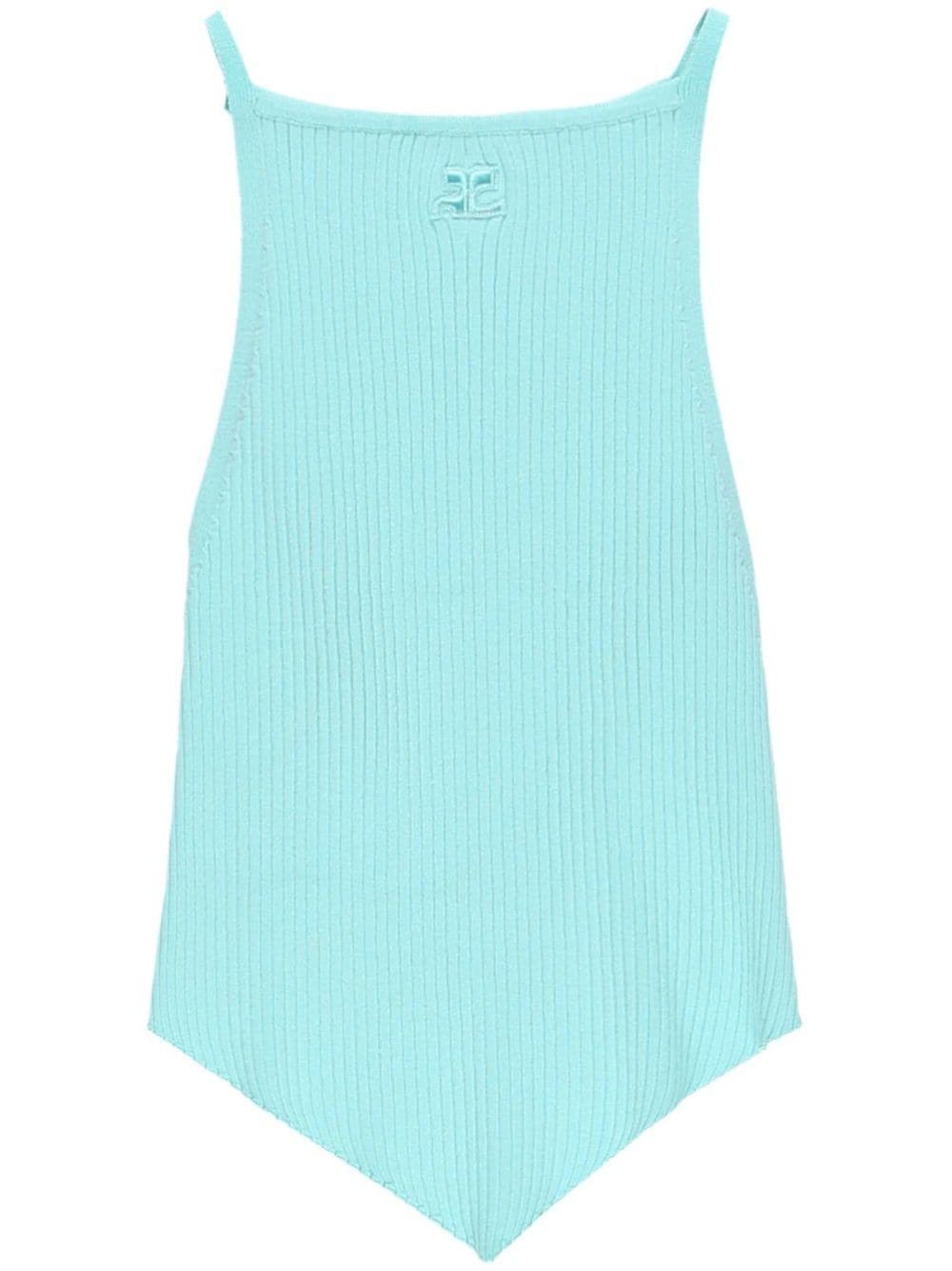 Shop Courrèges Ribbed-knit Pointed-hem Tank Top In Blue