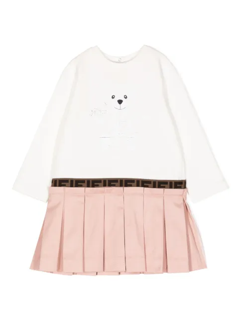 Fendi Kids FF-logo trim pleated dress