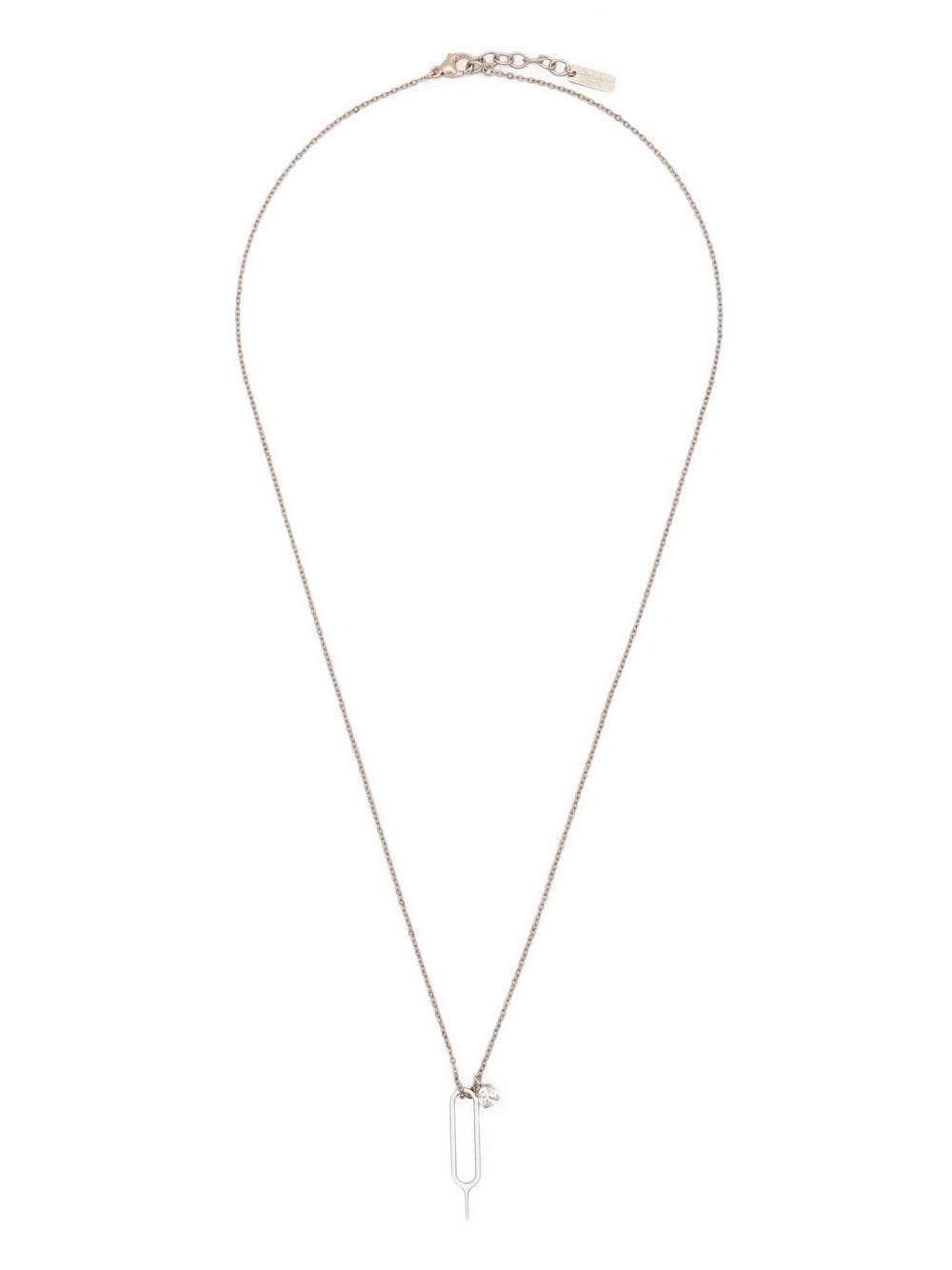 Shop Saint Laurent Sim Key Rhinestone Charm Necklace In Silver