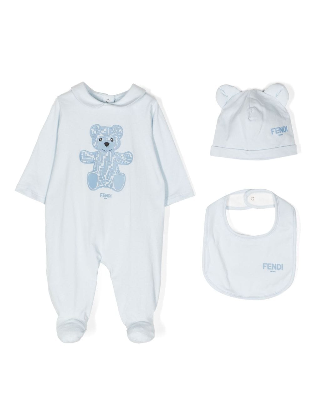 Fendi Babies' Teddy-bear Print Three-piece Set In Blue