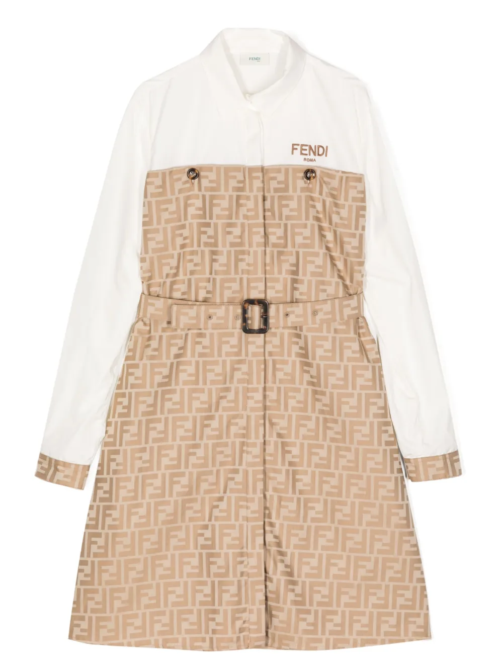 Fendi Kids' Ff Logo-print Belted Dress In Brown