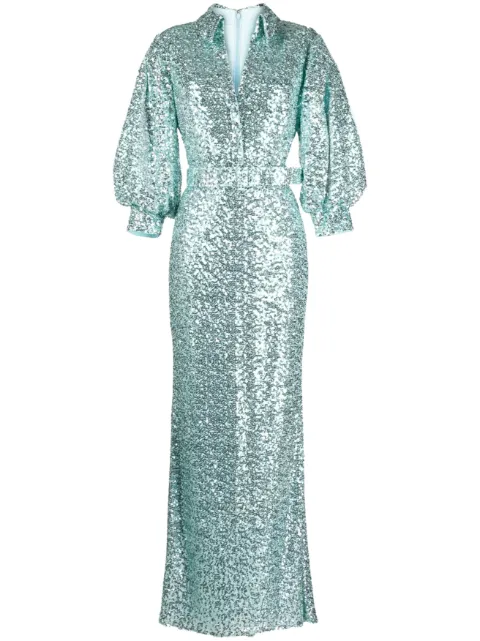 Badgley Mischka sequin-embellished belted dress