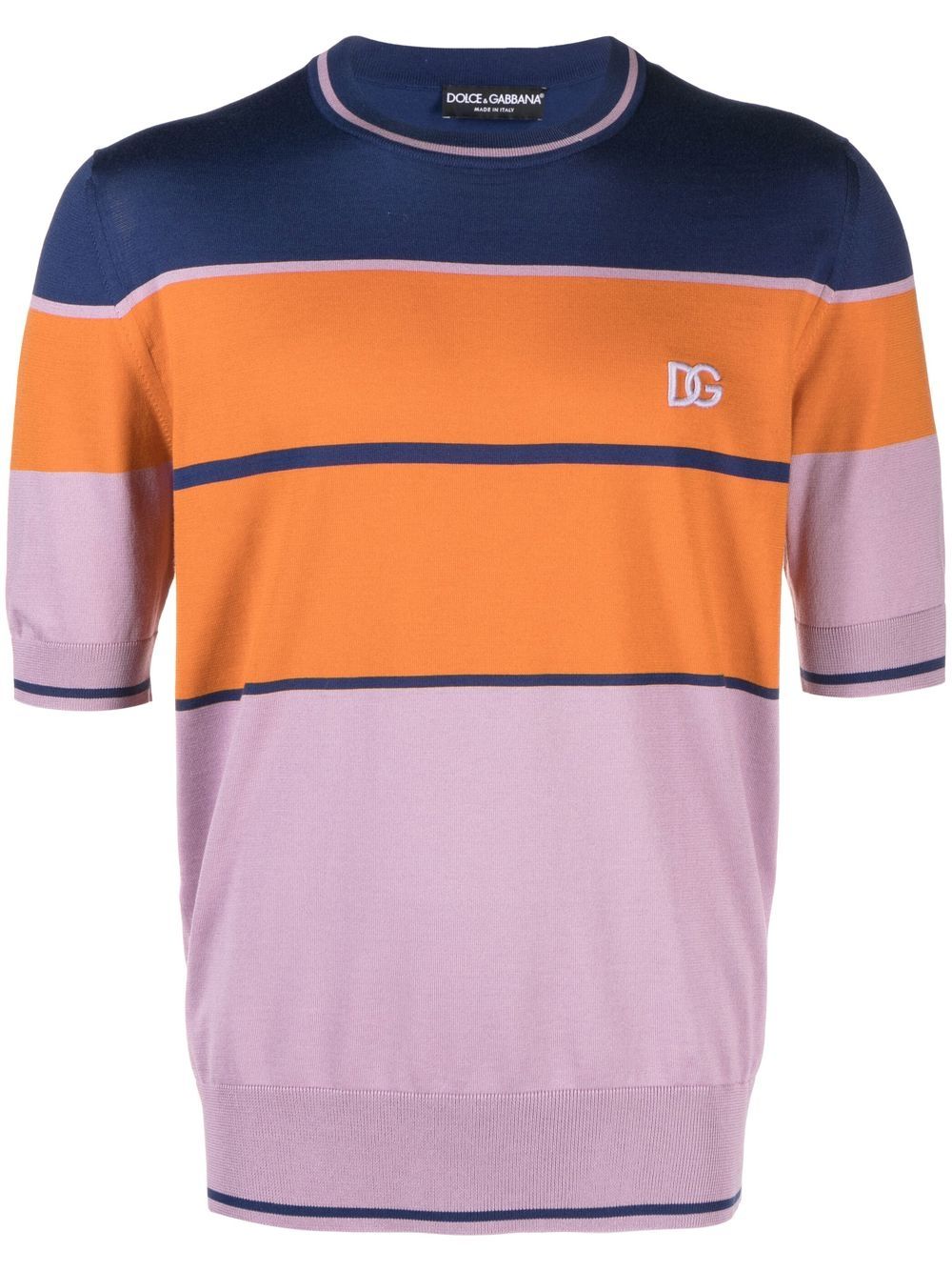 

Dolce & Gabbana logo-embroidered striped short-sleeve jumper - Orange