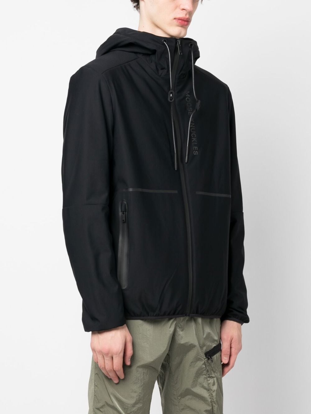 Shop Moose Knuckles High-neck Hooded Light Jacket In Black