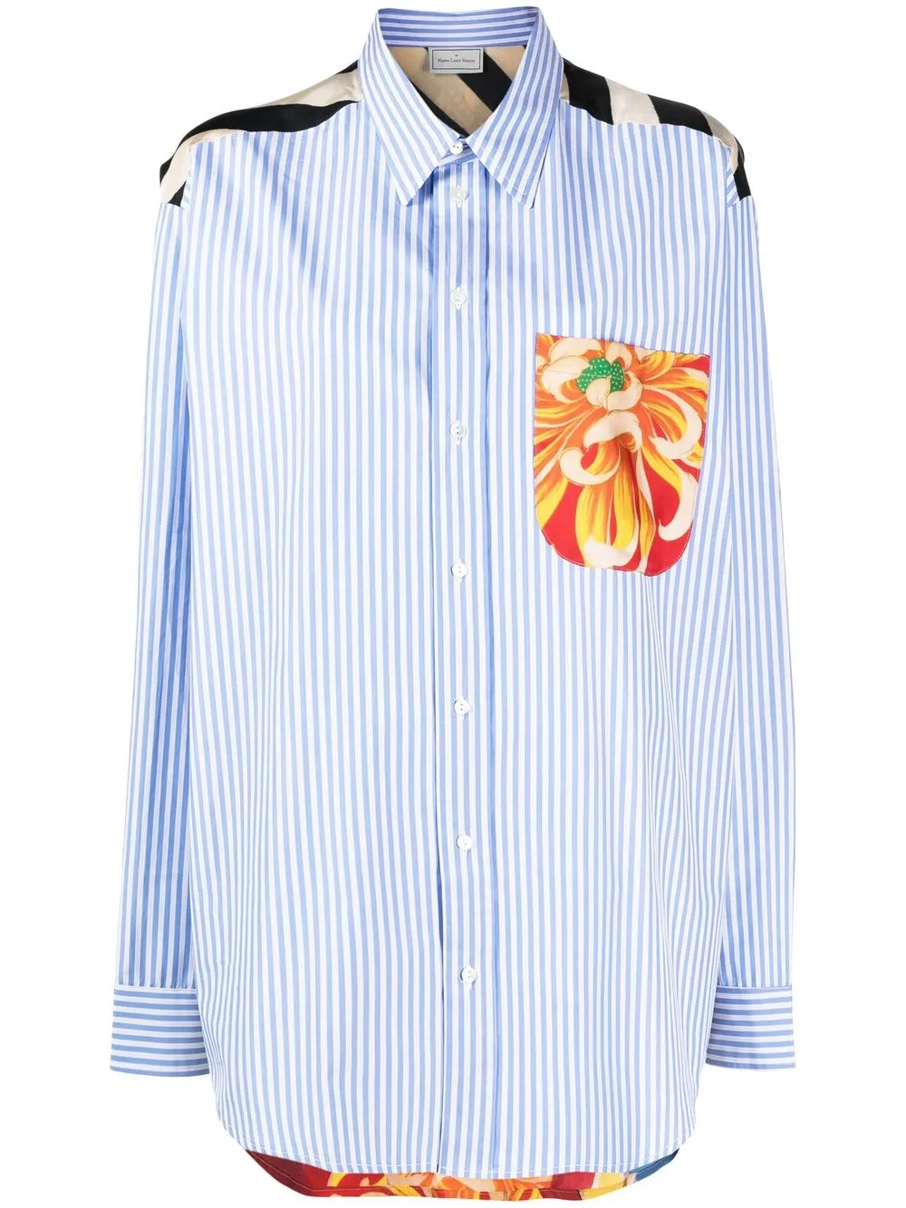 

Pierre-Louis Mascia floral-print panelled shirt - Blue