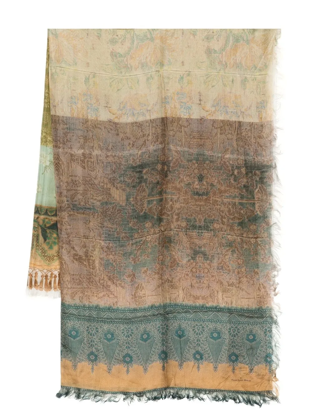 

Pierre-Louis Mascia printed frayed silk scarf - Green