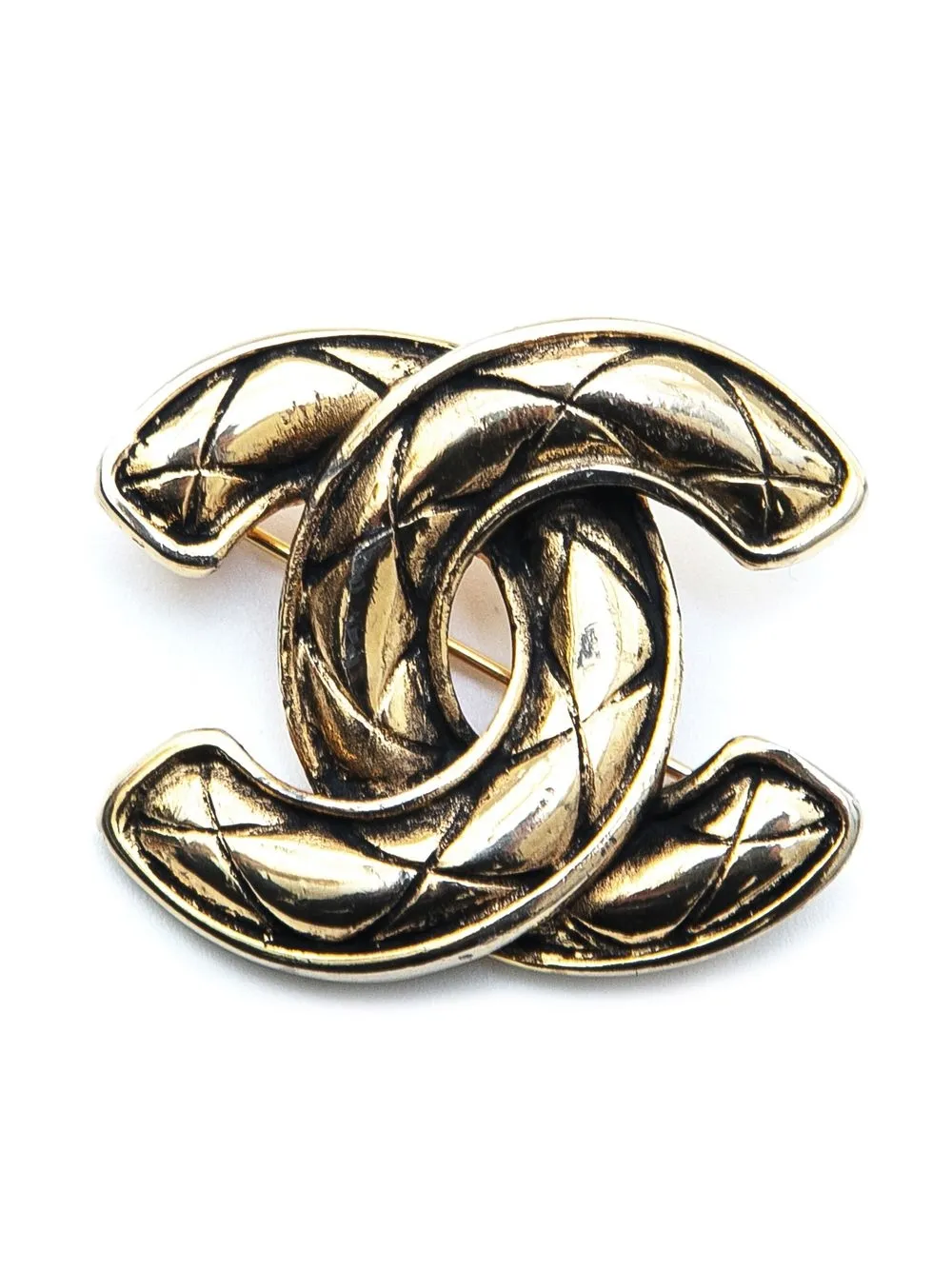 Chanel Pre-owned CC Diamond-Quilted Brooch - Gold