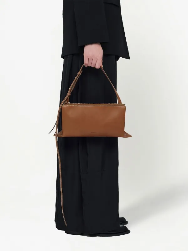 Jil Sander ブランドロゴ レザー ショルダーバッグ ブラウン Jil Sander ロゴ ショルダーバッグ | ブラウン | FARFETCH JP