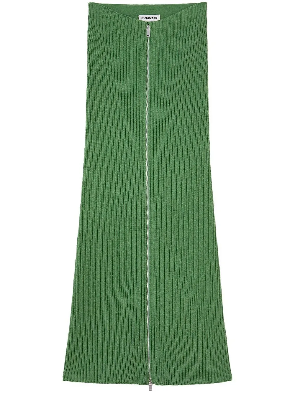 Jil Sander Ribbed-knit Zip-up Pencil Skit In Green