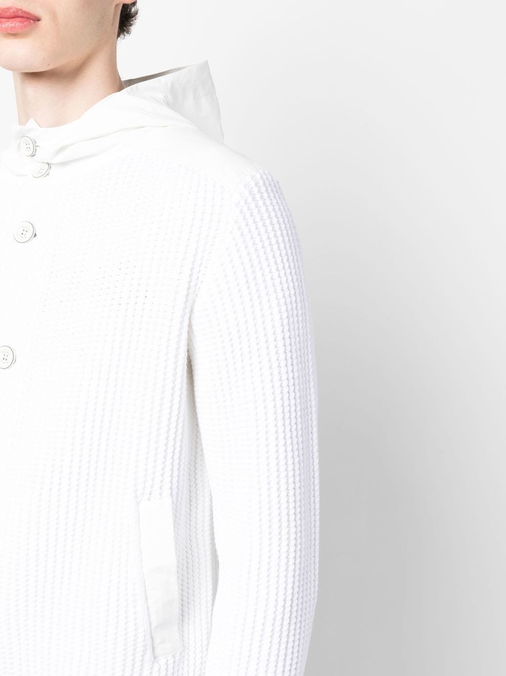Shop Herno Knitted Hooded Jacket In White