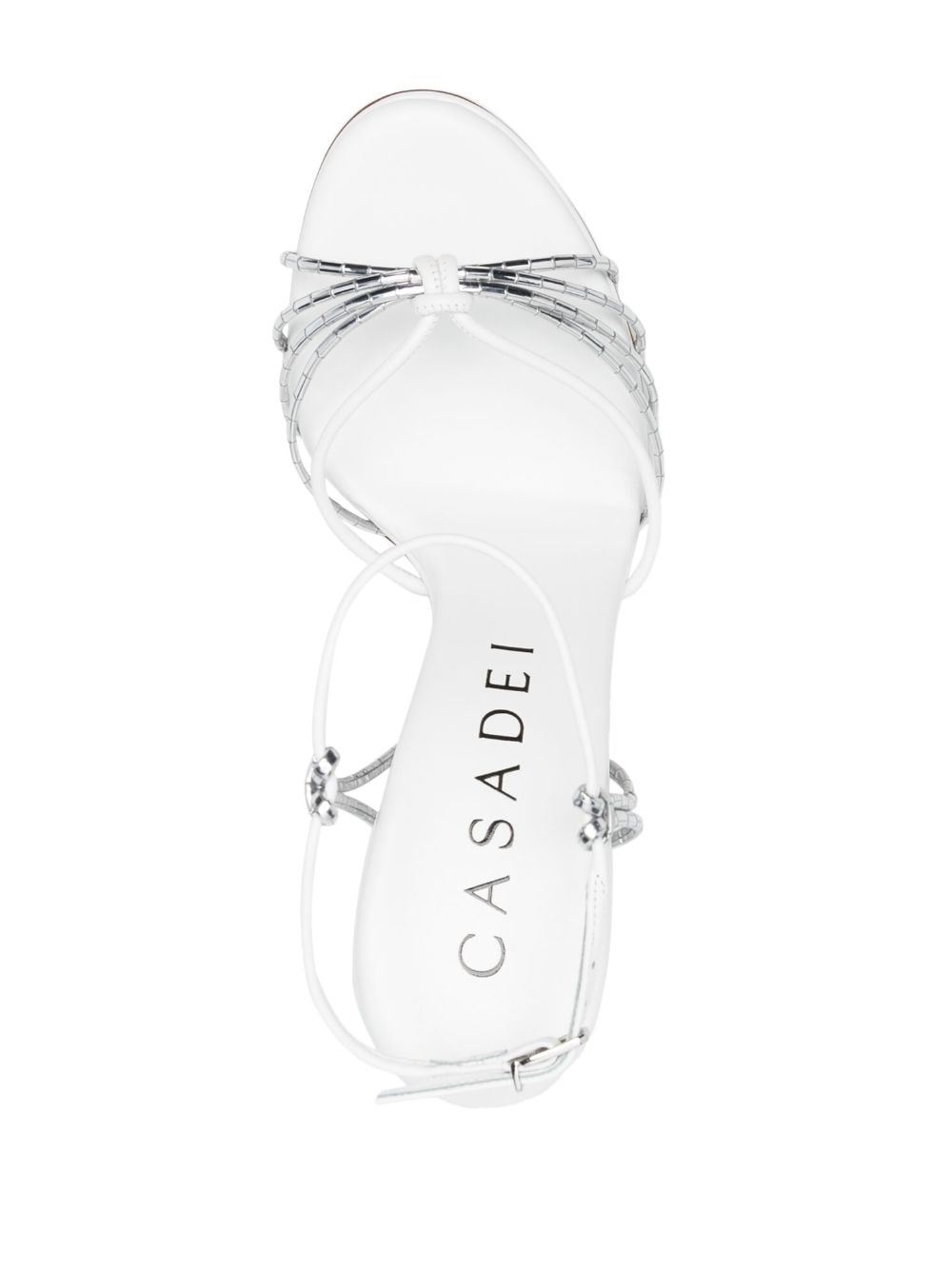 Shop Casadei Blade Metallic-effect 100mm Sandals In White