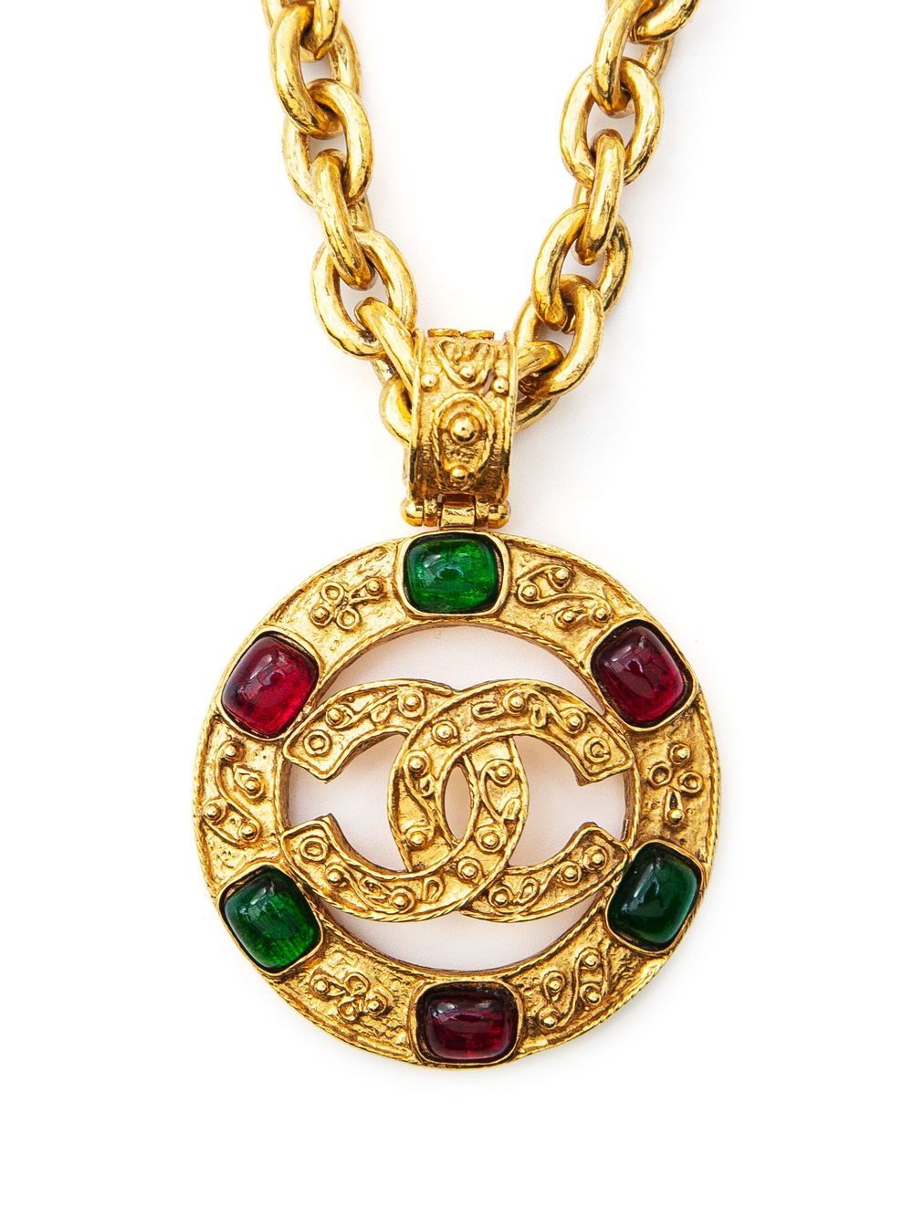 Pre-owned Chanel 1994-1995 Stone-embellished Medallion Necklace In Gold