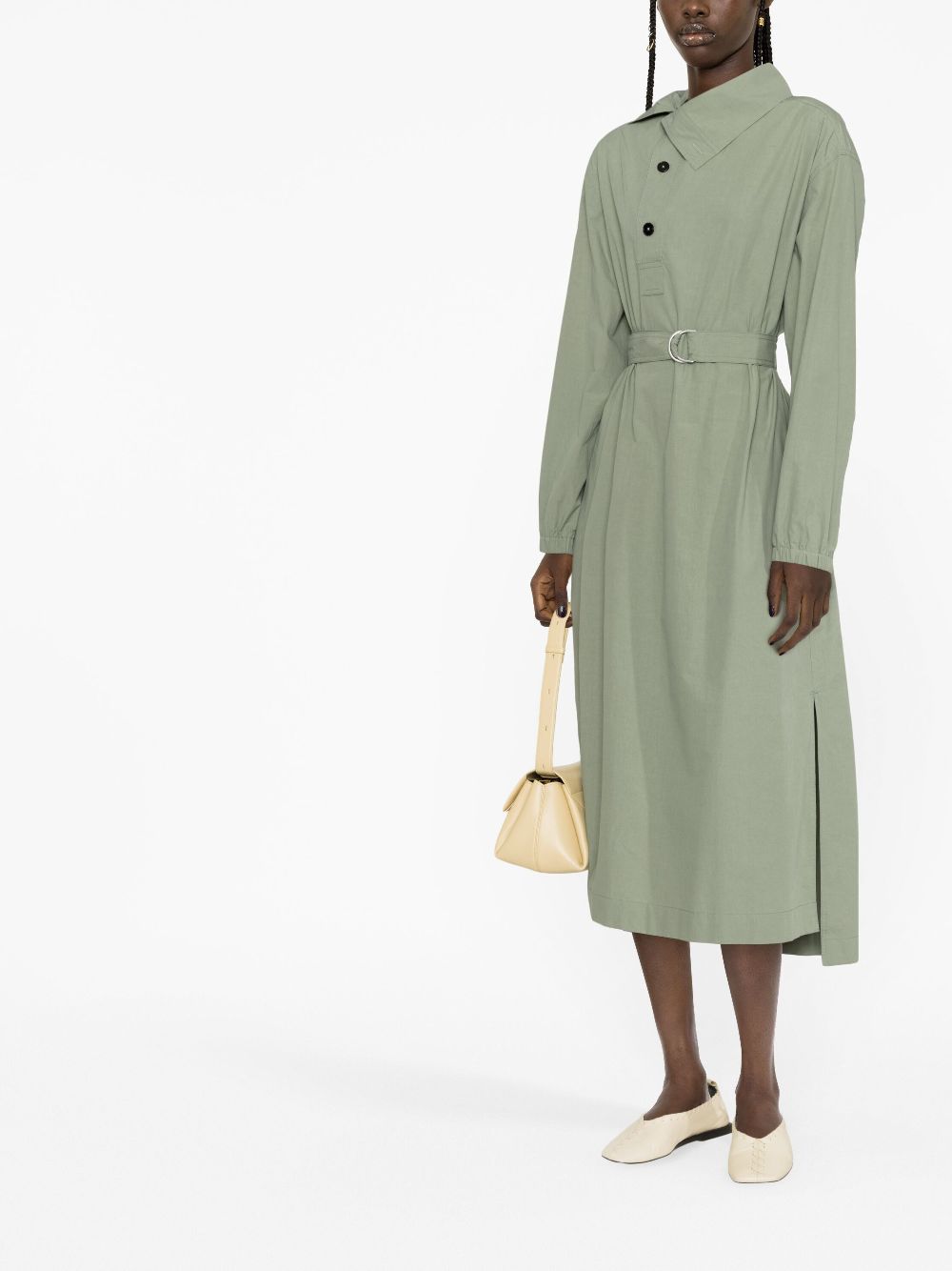 Jil Sander long-sleeve belted-waist dress - Green