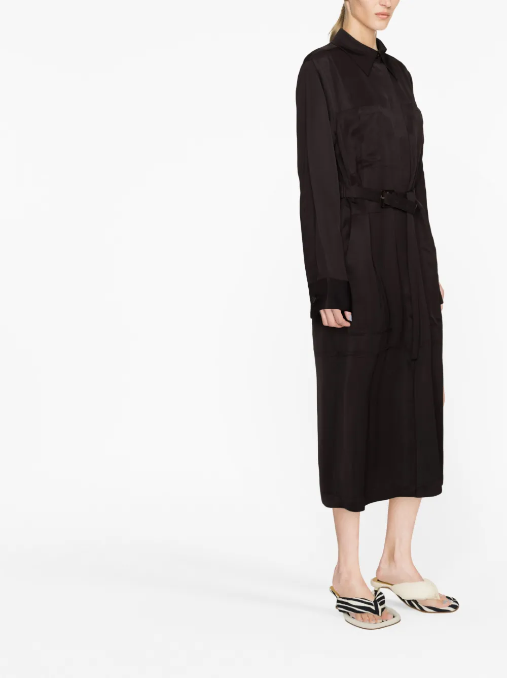  Jil Sander Single-breasted Belted-waist Coat - Brown 