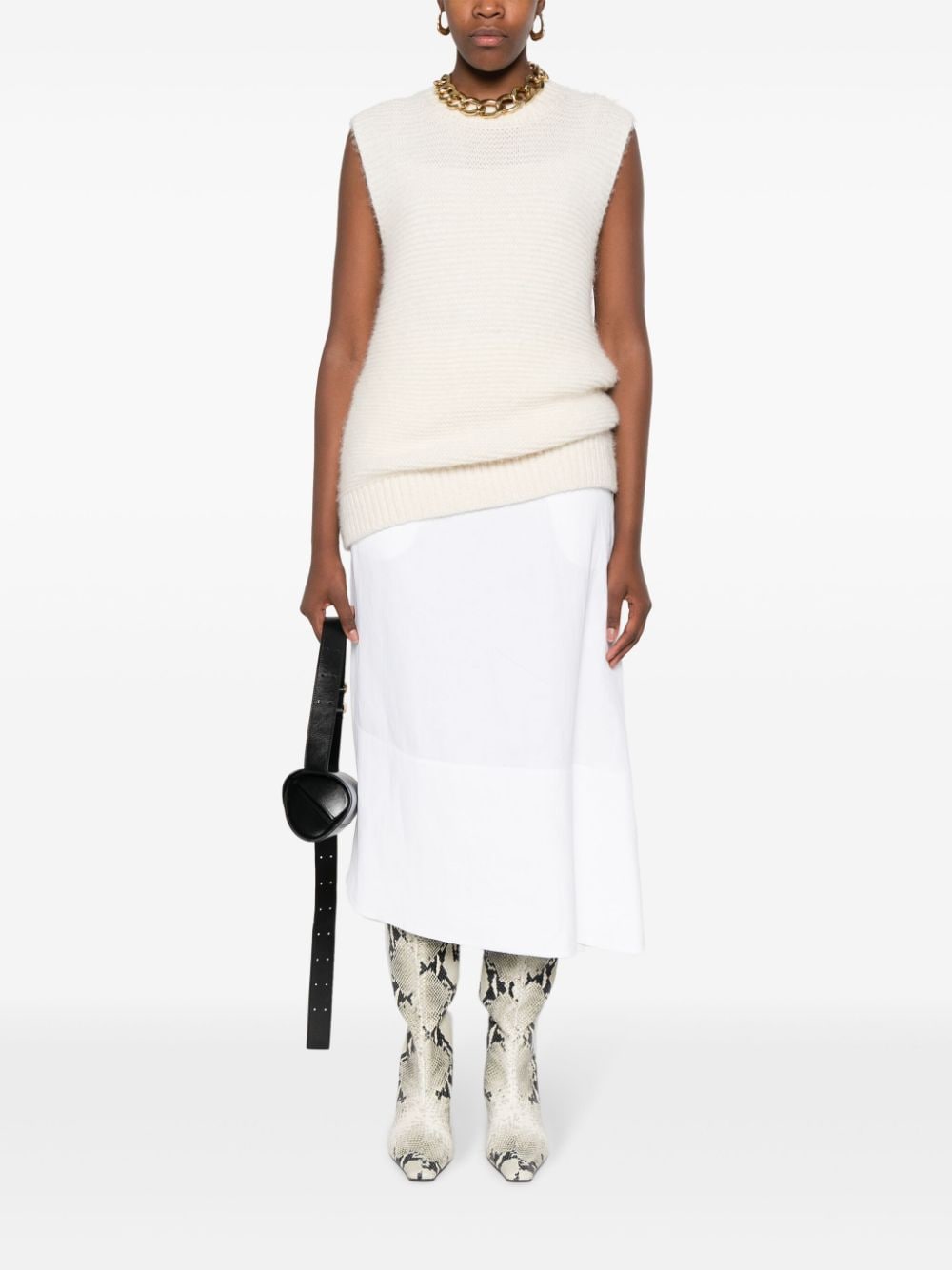 Shop Jil Sander Asymmetric Linen Midi Skirt In White