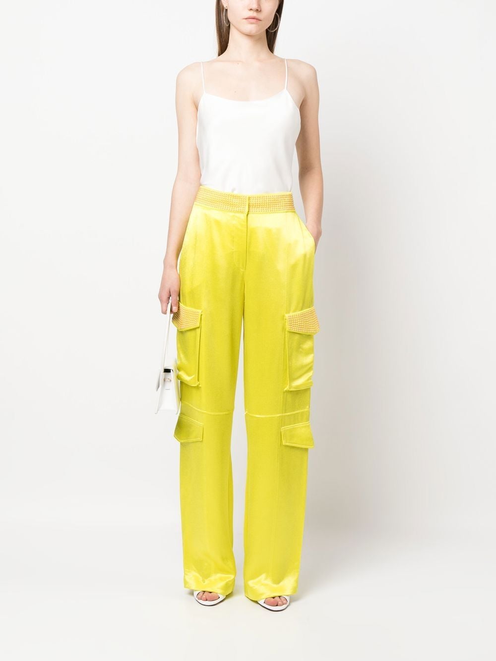 Shop Genny Satin Straight-leg Cargo Trousers In Yellow