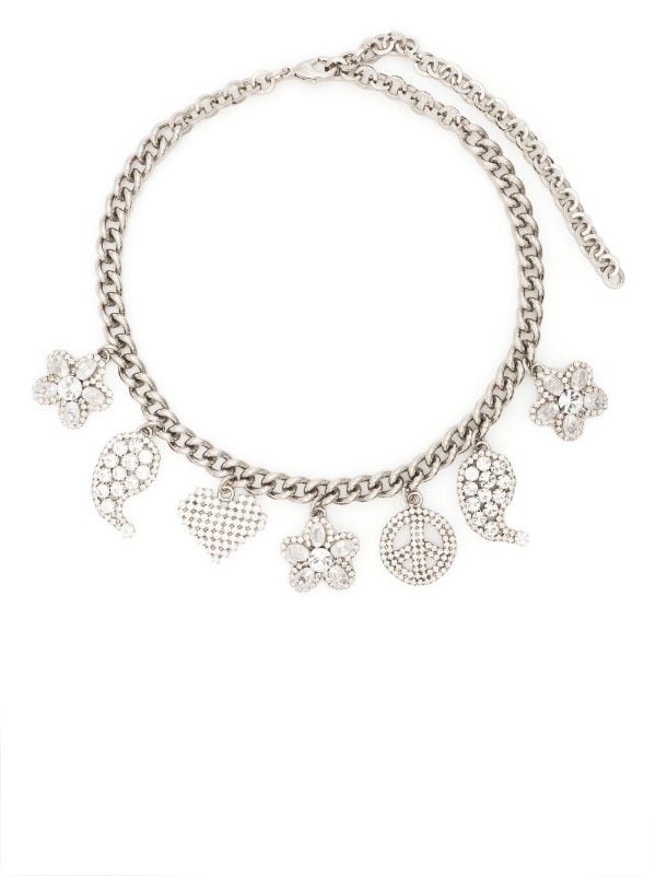 crystal embellished charm necklace