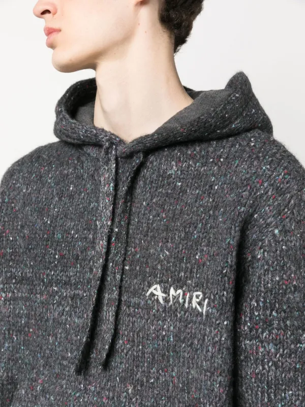 AMIRI logo-embroidery Knitted Hoodie - Farfetch