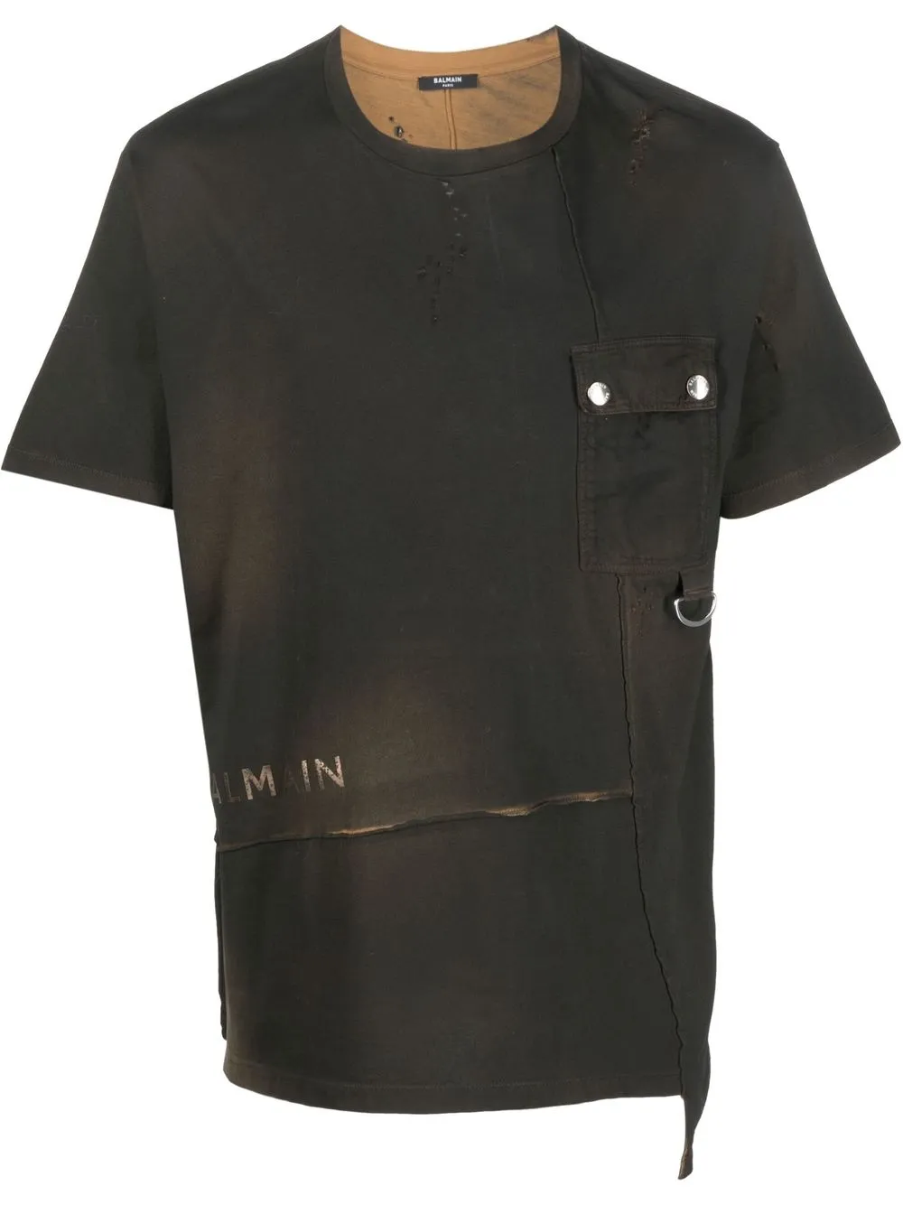 

Balmain logo-print asymmetric T-shirt - Brown