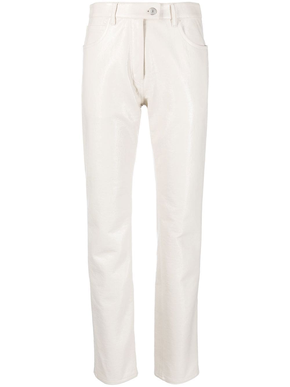 Shop Courrèges Straight-leg Faux Leather Trousers In Nude