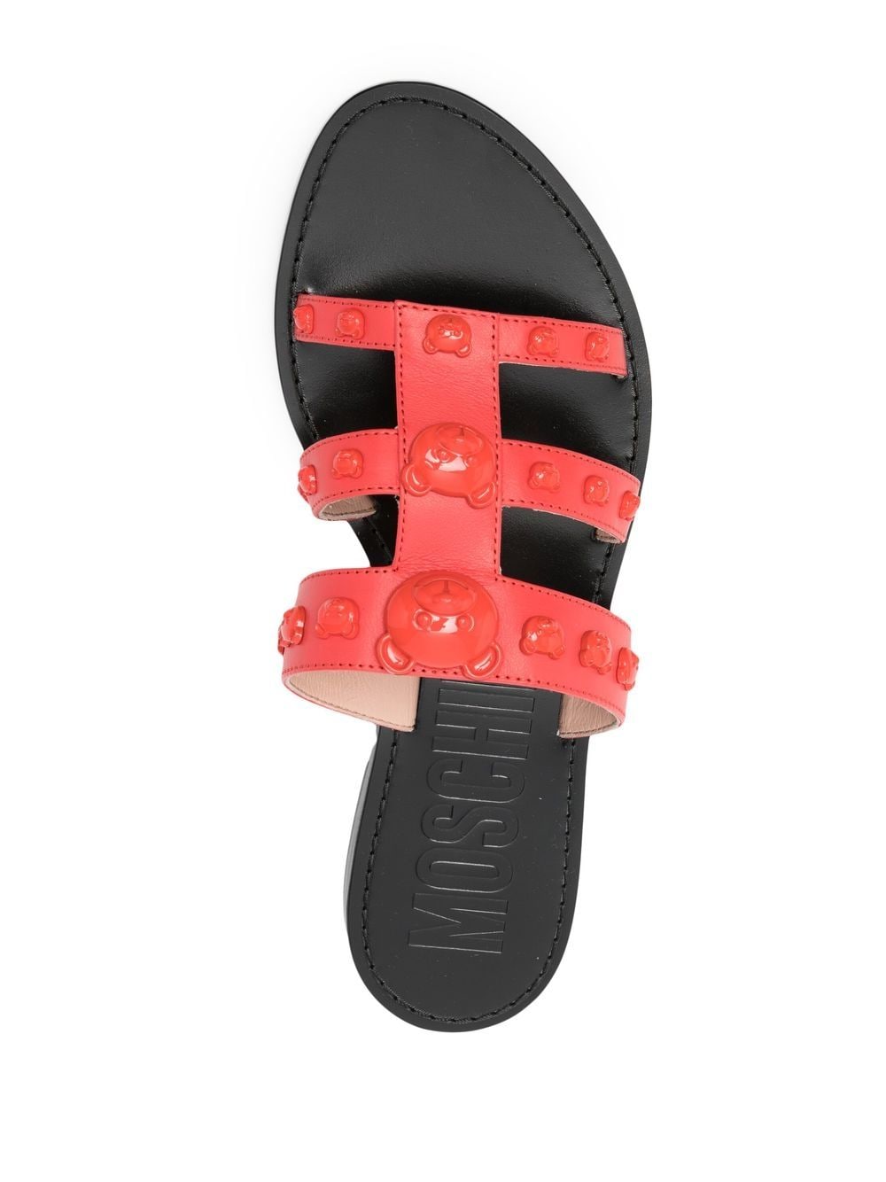 Shop Moschino 'teddy Bear' Leather Slides In Rot