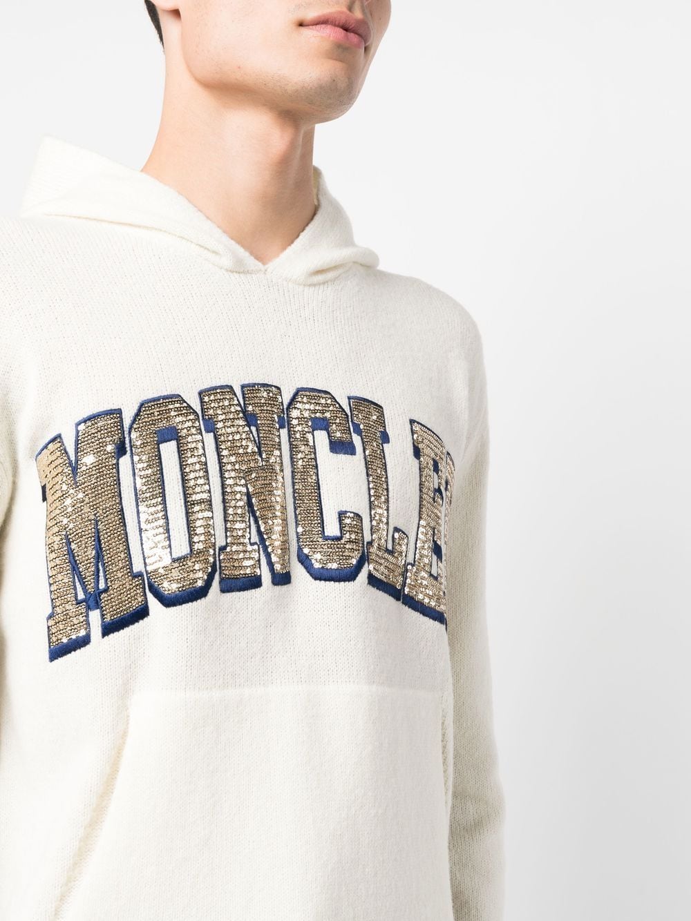 Shop Moncler Sequin-logo Hoodie In Neutrals