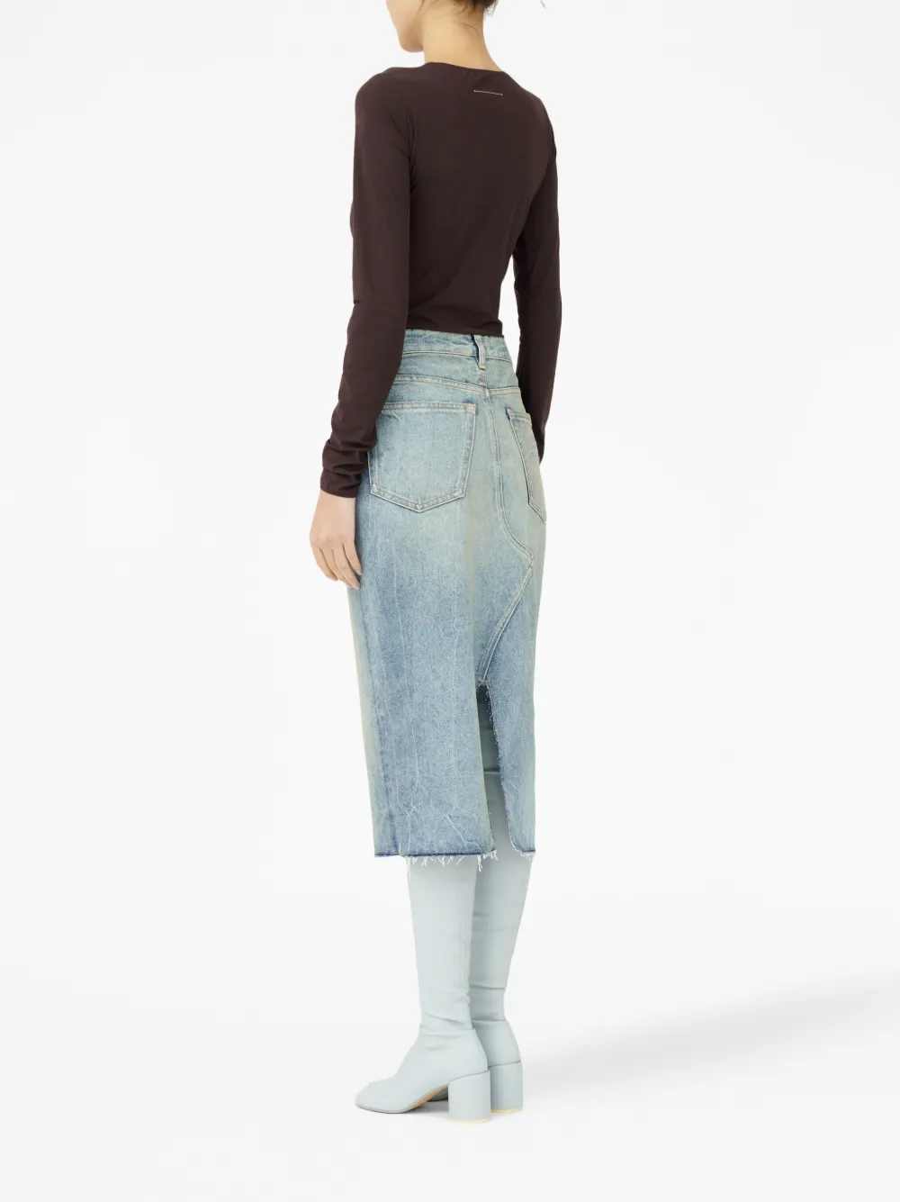 Shop Mm6 Maison Margiela Denim Midi Skirt In Blue