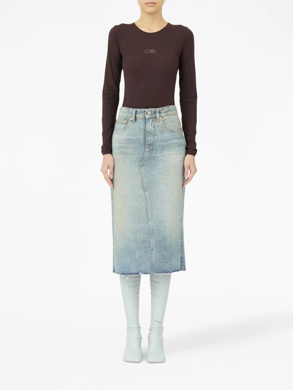 MM6 Maison Margiela high-waisted denim midi skirt - Blauw