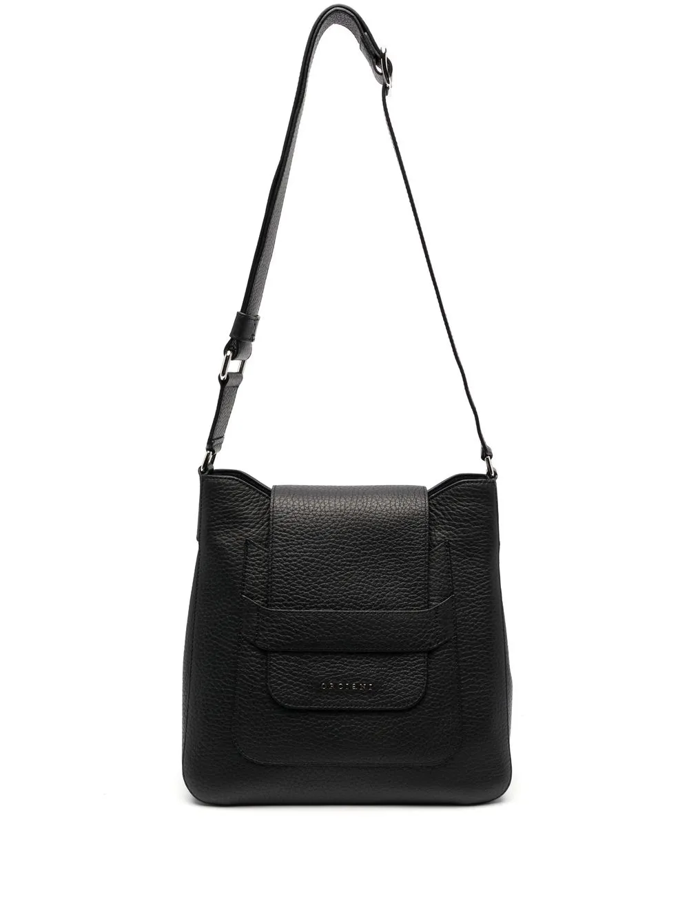 Orciani Foldover-top Leather Shoulder Bag In Black